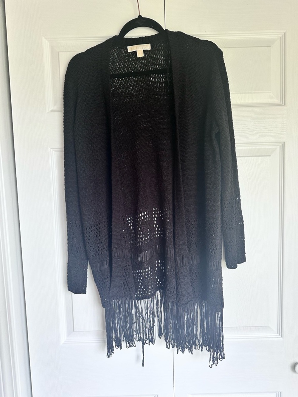 MICHAEL Michael Kors Black Open-Front Fringe Knit Cardigan
